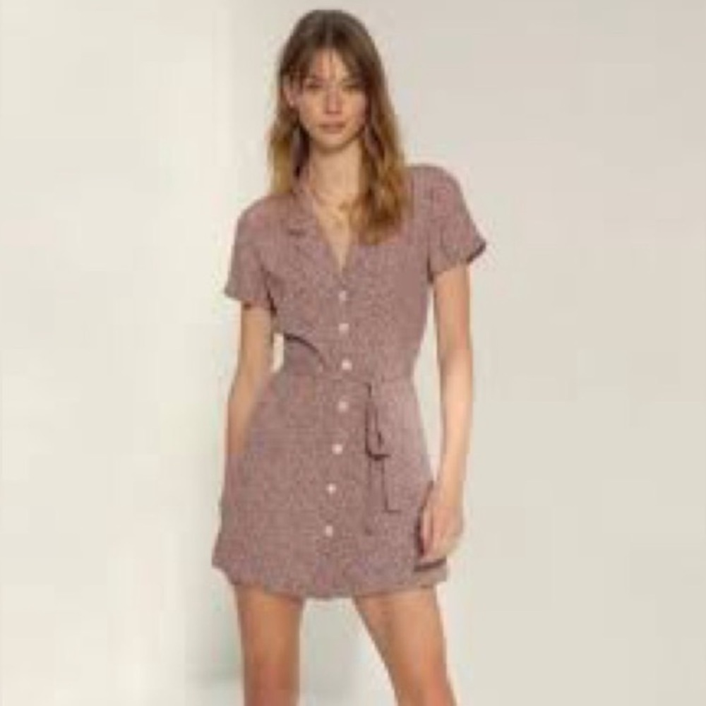 Aritzia Babaton Mini Shirt Dress with Buttons and Belt in Mauve Pink Floral